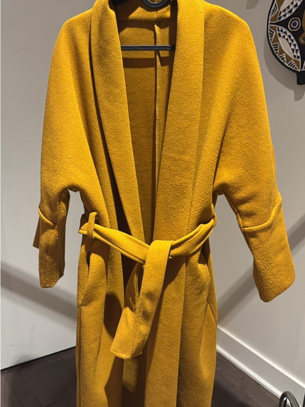 Mustard Yellow Belted Wool-Blend Coat